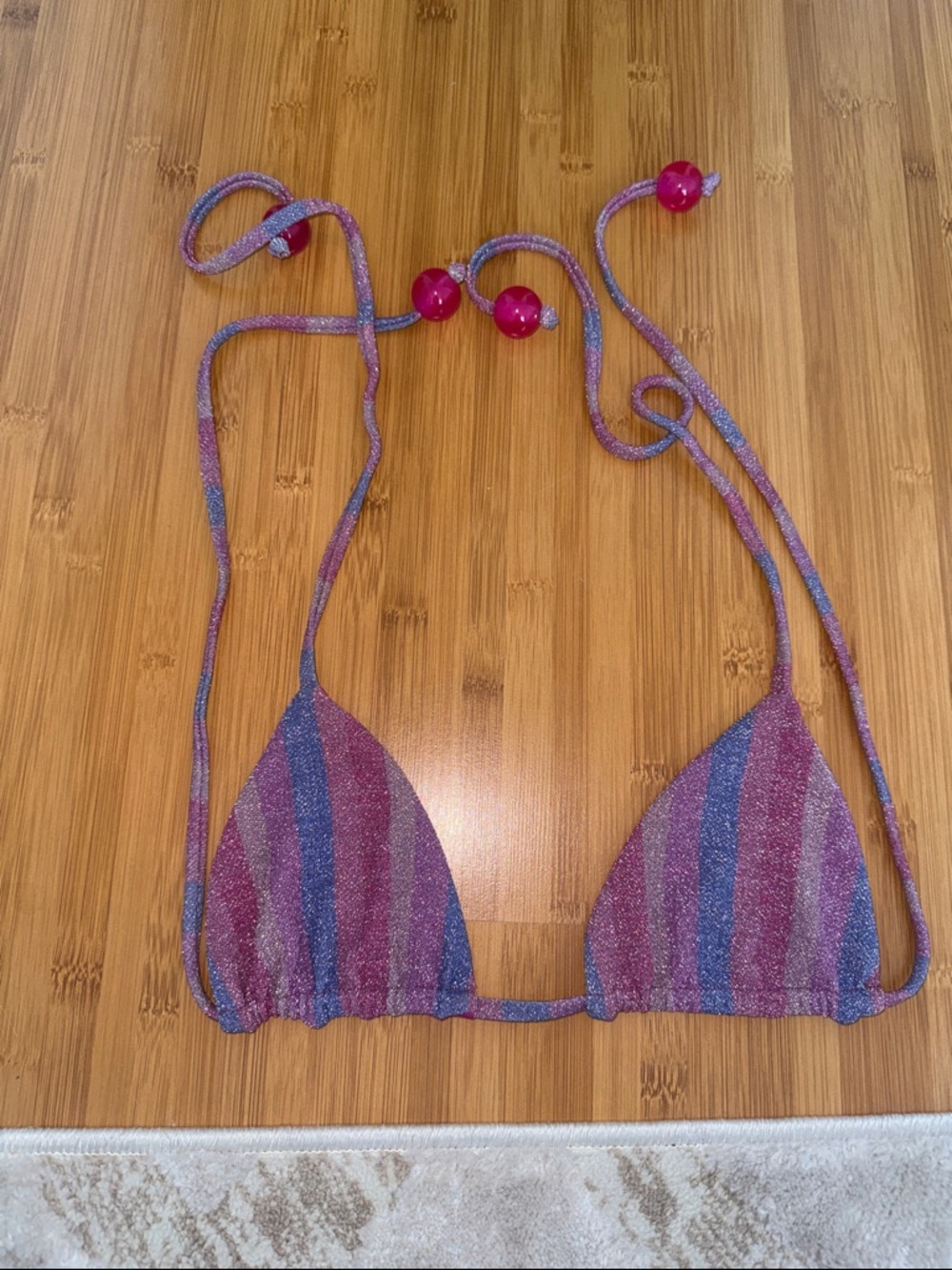 Beach Riot Pink and Blue Shimmery Stripe Triangle Bikini Top